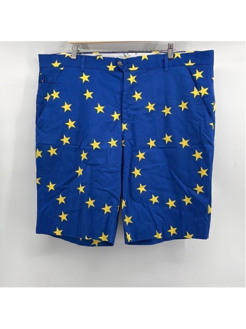 royal and Awesome novelty golf shorts blue stars tee pocket outdoors fun sz 44
